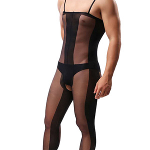 Men <b>Sexy</b> Mesh Bodysuit Black Spandex Nylon Mid Rise Open Crotch <b>Erotic</b> Underwear Spring 2024 - Product Image 1