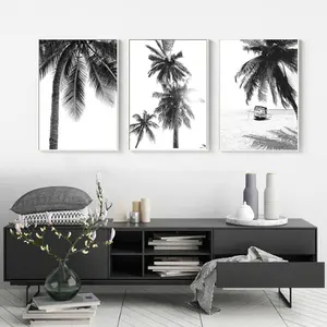 Tropische Landschaft Poster Schwarz Weiß Minimalist isches Wandbild Strand Leinwand Malerei Nordische Palme Druck Kunst Home Decor