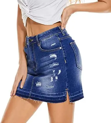 Gerade Röcke Zerrissener Jeans rock Reiß verschluss Dünne Frauen Kleidung Günstige Mini Sexy Jeans Großhandel Kurzer Rock