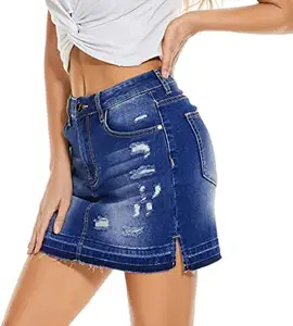 Straight Skirts Ripped Denim Skirt Zipper Skinny Women Clothing Cheap Mini Sexy Jeans Wholesale Short Skirt
