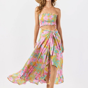 ชุดเซ็ตเสื้อครอปเกาะอกพิมพ์ลายชายหาดฤดูร้อน แต่งระบาย พร้อมกางเกงขาสั้น ผ้าเรยอนคุณภาพสูง ซักแล้ว ชุดสองชิ้น - Product Image 4