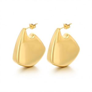 Moda hueco alto pulido 18K chapado en oro Acero inoxidable liso geométrico Irregular pendientes mujeres aro joyería al por mayor - Product Image 3