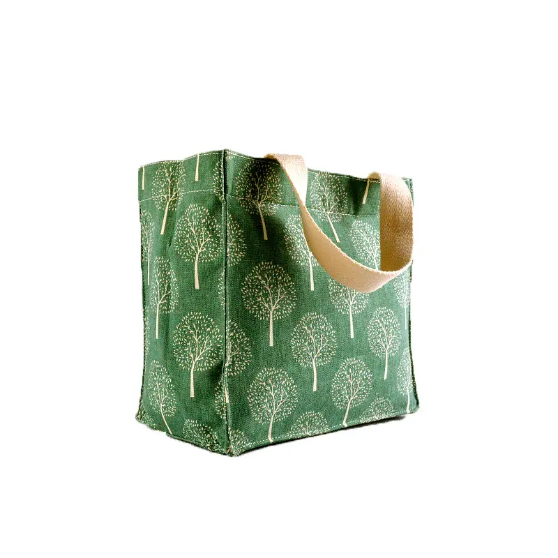 Yaratıcı yeşil ağaç noel hediyesi torba tuval özel LOGO alışveriş el çantası sanat tuval baskı Tote çanta ekleyin