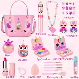 Kit Makeup pura-pura tidak beracun untuk anak perempuan, Set Makeup bayi Unicorn sebagai hadiah ulang tahun