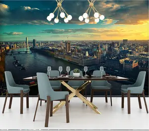 Custom living room city view wall mural TV background self-adhesive pvc vinyl wallpaper