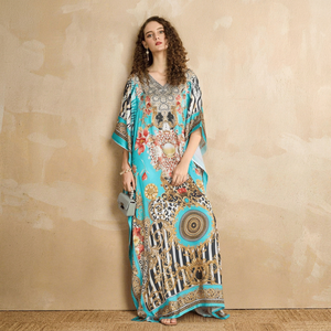 Hot Sale Designer Turkish Style <b>Kaftan</b> Women Polyester Handmade Batwing Sleeves V Neck Regular Fit Flared Hem Spring/Autumn - Product Image 1