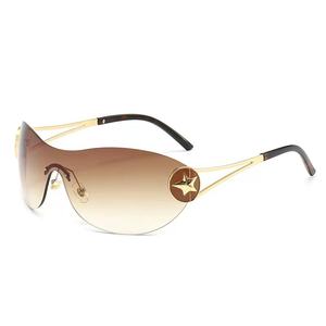 特大ワンピースリムレスサングラスファッションY2Kシェードメガネペンタゴンスターメタルフレーム女性用サングラス - Product Image 3