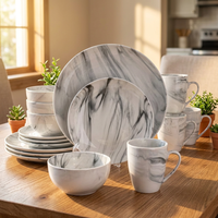 Service de table en porcelaine marbrée Boyou Shandong Cloud Glaze, gris et blanc, comprenant bol, assiette et tasse, style moderne et luxueux, très vendu pour la maison