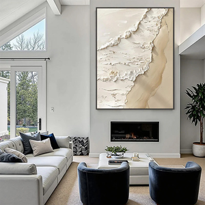 Pintura Moderna Texturizada de Paisaje Costero Beige, Obra de Arte Texturizada Hecha a Mano, Arte Decorativo, Decoración de Pared Abstracta Minimalista - Product Image 6