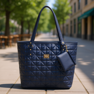 Sac fourre-tout en cuir véritable pour femme Fana Jade, bleu marine matelassé, grande capacité, usage quotidien estival - Product Image 2