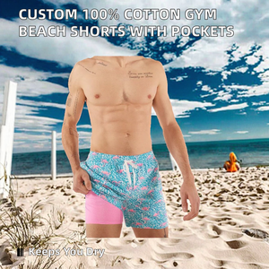 Shorts de sport d'été personnalisés en mélange polyester/coton, taille 6XL, style décontracté, shorts de plage avec cordon de serrage, imperméables à la taille moyenne - Product Image 2