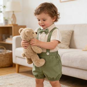 <span class=keywords><strong>Baby</strong></span> Jungen Formelles Outfit-<span class=keywords><strong>Set</strong></span> Baumwollkleidung Strampler mit Fliege & Hosenträger-Shorts Sommer-Anzug Neugeborenen-Kleidung <span class=keywords><strong>Baby</strong></span>-Partykleid - Product Image 4