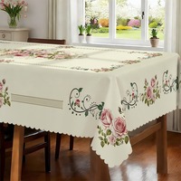 Nappe Rectangulaire Kongyu Home Textiles Rose Vintage à Motif Floral Bouquet, Bord Festonné, Décoration Style Campagne Française