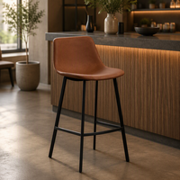 Tabouret de bar moderne UET1102 en cuir PU avec dossier incurvé et repose-pieds, structure en fer thermolaqué