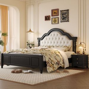 Giường ngủ gỗ nguyên khối phong cách Mỹ cổ điển, giường đôi 1,8 mét dành cho phòng ngủ chính, nội thất hiện đại tối giản - Product Image 4