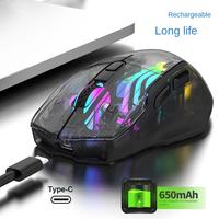 Souris sans fil Viper entièrement transparente 2,4 G, rétroéclairage RGB, 3D, 6 boutons, rechargeable, pour droitier, programmable, capteur optique, jeu