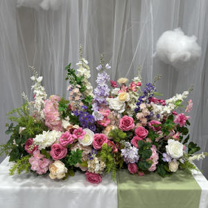Chemin de table artificiel de fleurs de mariage personnalisé en usine rose blanche rose rangée de fleurs artificielles - Product Image 1