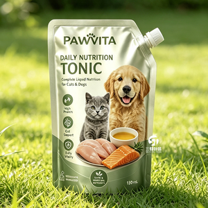 Sachets à bec verseur en aluminium de qualité alimentaire, personnalisés, à faible MOQ, pour liquides pour animaux, bouillon de viande pour chiens, lait pour chiots, emballages nutritionnels - Product Image 1