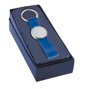 Porte-clés en PVC bleu à motif rayé avec plaque, accessoire durable et élégant - Product Image 3