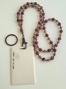 Cordón Personalizado Retro con Cuentas de Jaspe, Porta Credenciales, Color Morado, Cobre Antiguo, Piedras Preciosas Naturales - Product Image 6