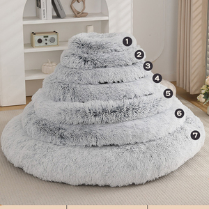 Manufacturer Wholesale Custom Logo Soft Warm <strong>Dog</strong> <strong>Bed</strong> Cat Mat Long Plush Round Pet Cushion Modern Style Fashion Solid Pattern - Product Image 1