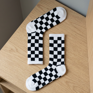 Colorful Torn Sports <b>Socks</b> Weaving Fabric <b>White</b> Checkerboard Pattern Comfortable Stylish Unisex Adult Use Regular Fit Made TR - Product Image 2