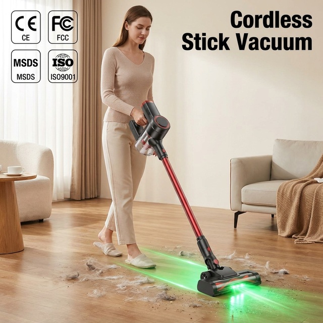 Cordless Stick Vacuum Cleaner Dry & Wet Use Lightweight Portable High Suction HEPA Filter Bagless for Home & Car