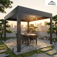 Kit de pergola bioclimatique autoportante Airfun en aluminium avec revêtement en poudre - Toit rétractable à lames motorisées, protection UV