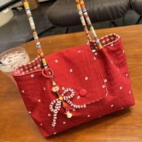 Sac à bandoulière mode rouge de grande capacité de style coréen, fermeture à glissière à sangle unique, doublure en polyester, motif à pois, polyvalent en eau