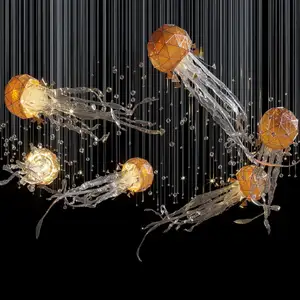 Personalizado Luxo Jellyfish Artes Plásticas Decorativas lâmpadas penduradas Hotel Lobby Show Room Modern Led Glass Chandelier