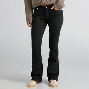 <span class=keywords><strong>Pantaloni</strong></span> a vita bassa Bootcut in Denim elasticizzato da <span class=keywords><strong>donna</strong></span> <span class=keywords><strong>pantaloni</strong></span> Slim svasati Jeans Casual stile Casual a gamba larga in Denim nero - Product Image 1