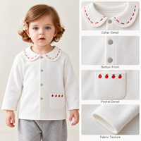 Cardigan pour filles à col Peter Pan, broderie pomme avec points rouges, poche, manches longues, tricoté, vente en gros, OEM, ODM, personnalisé, marque privée