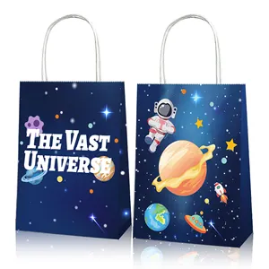 Xindeli BD038 Outer Space Theme Kids Birthday Party Supplies Astronaut Planet Design Blue Paper Gift Bag with Handle
