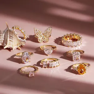 Superbes bagues en argent sterling 925 pour femmes 5A 8A zircon cubique plaqué or 18 carats bijoux de mode dorés et fins anneaux de mariage