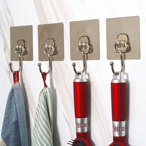 Stainless Steel <b>Wall</b> Mounted Hooks Rectangle Minimalist Design Removable Adhesive Hanger for Bathroom Towel Robe <b>Storage</b> - Product Image 2