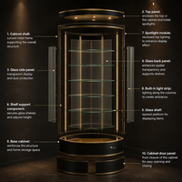 Schwarz-Goldene Eck-Parfüm-Vitrine mit Gebogenen Glasregalen LED-Beleuchtete Einzelhandels-Ausstellungsvitrine Duft-Theke