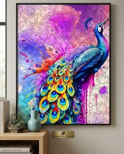 Rompecabezas de acuarela de pavo real con plumas iridiscentes, arte de cola de pájaro, tablero gris, impresión HD, corte de precisión, acabado mate, caja de regalo, fábrica OEM - Product Image 4