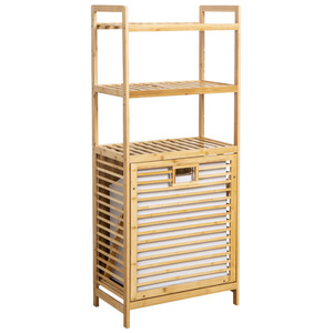 Estante de almacenamiento de bambú de 60x70 cm, 4 niveles, con cesto para la ropa sucia, para organizar el baño - Product Image 5