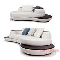 Luxuriöses Modernes Gebogenes Echtleder-Sofa Ecksofa in Weiß und Schwarz Design Wohnzimmer Zeitgenössische Heimdekoration