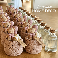 Bougies parfumées personnalisées avec étiquette nominative, motif ours mignon, cerise et ballon, dans un emballage original, pour cadeaux de naissance de bébé fille et cadeaux d'anniversaire