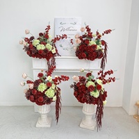 Fleur artificielle rose rouge et verte pour décoration de scène de mariage, plante artificielle rose vif et verte
