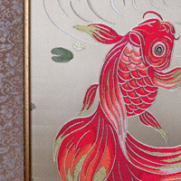 Panel dinding seni tekstil dekoratif bertema bunga, tenun brokat sutra murbei gaya Chinoiserie buatan tangan, karya seni ramah lingkungan