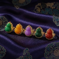 Gravierter Kürbisförmiger Jadeit-Ring Edelstein-Jade-Goldringe Vintage-Schmuck für den Alltag