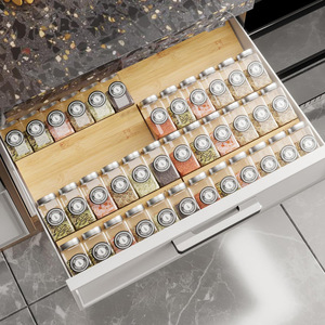 Étagère à épices en bambou avec couvercles métalliques pour rangement de cuisine, taille L, organiseur multifonctionnel pour condiments - Product Image 1