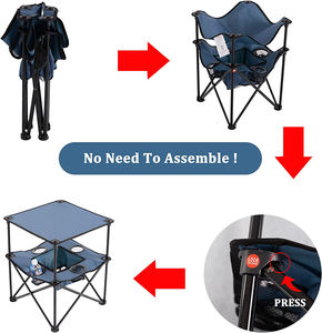 Table de camping pliante carrée à double couche, légère et portable, avec 4 porte-gobelets et panier - Product Image 5