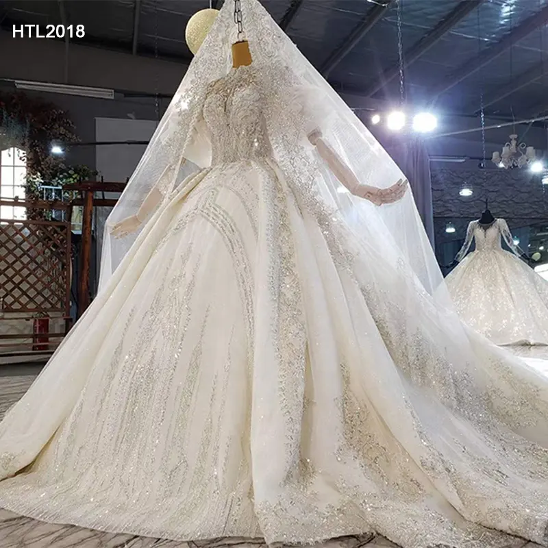 Jancember HTL2018 High Neck Luxury Wedding Dress Elegant 2020 Bridal Gowns