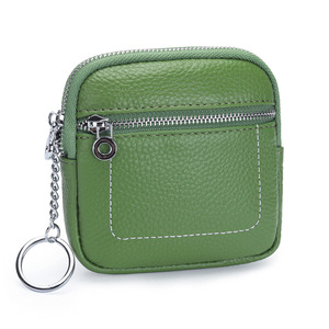 <span class=keywords><strong>Porte</strong></span>-<span class=keywords><strong>monnaie</strong></span> <span class=keywords><strong>carré</strong></span> en cuir véritable à double fermeture éclair pour mini-portefeuille, pochette avant, anneau de chaîne, portable, court, en nylon, unisexe - Product Image 2