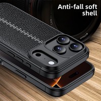 Coque arrière en cuir style Litchi pour iPhone 17 Pro Max, en TPU souple antichoc, luxe uni pour iPhone 17 Air 16 Pro Max 15 Plus