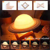 Lampe Saturne LED Moderne pour Enfants, Cadeau, Imprimée en 3D en PLA, 16 Couleurs, Veilleuse, Télécommande Tactile, Intensité Réglable, Intégrée