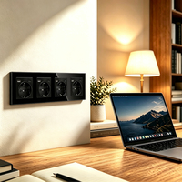Prise murale électrique UBARO 4 gangues EU 16A 250V avec 4 ports USB A+C, panneau en verre trempé, 295mm
